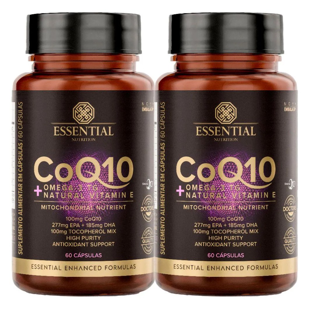 Kit 2x Coenzima Q10 + Omega 3 Tg + Vitamina e - 60 Caps Cada - Essential Nutrition
