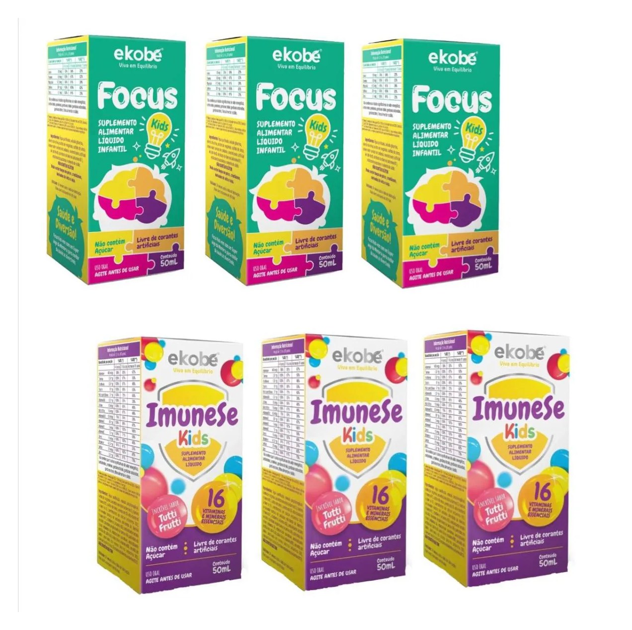 3x Focus Kids para Memória + 3x Imunese Kids - 16 Vitaminas