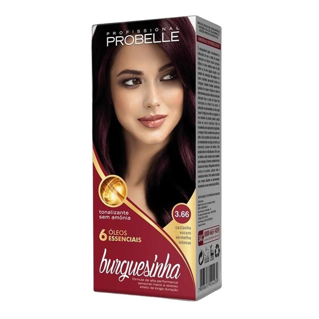 Tintura Probelle Burguesinha 3.66 Castanho Escuro Verm Intenso
