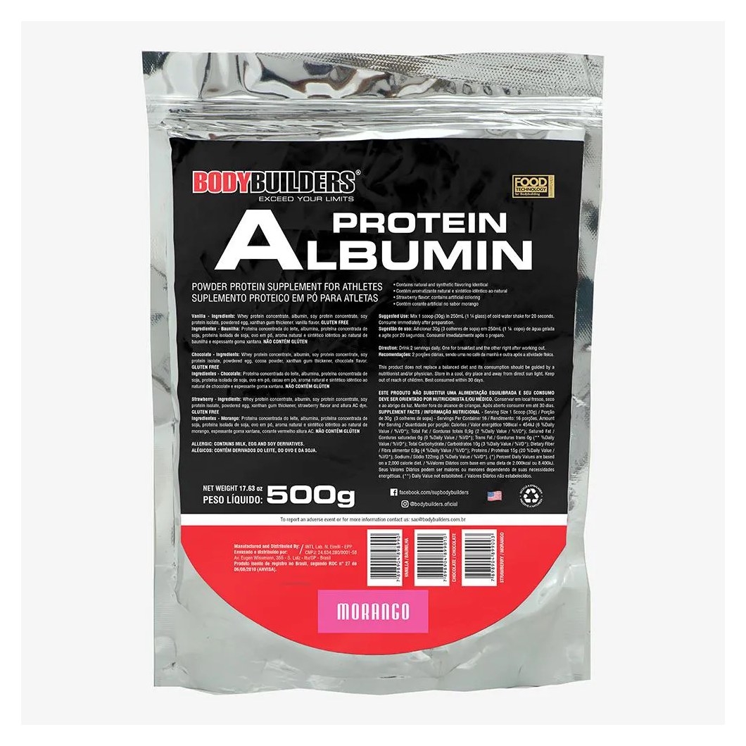 Albumina BodyBuilders Albumin Protein Morango Refil 500g