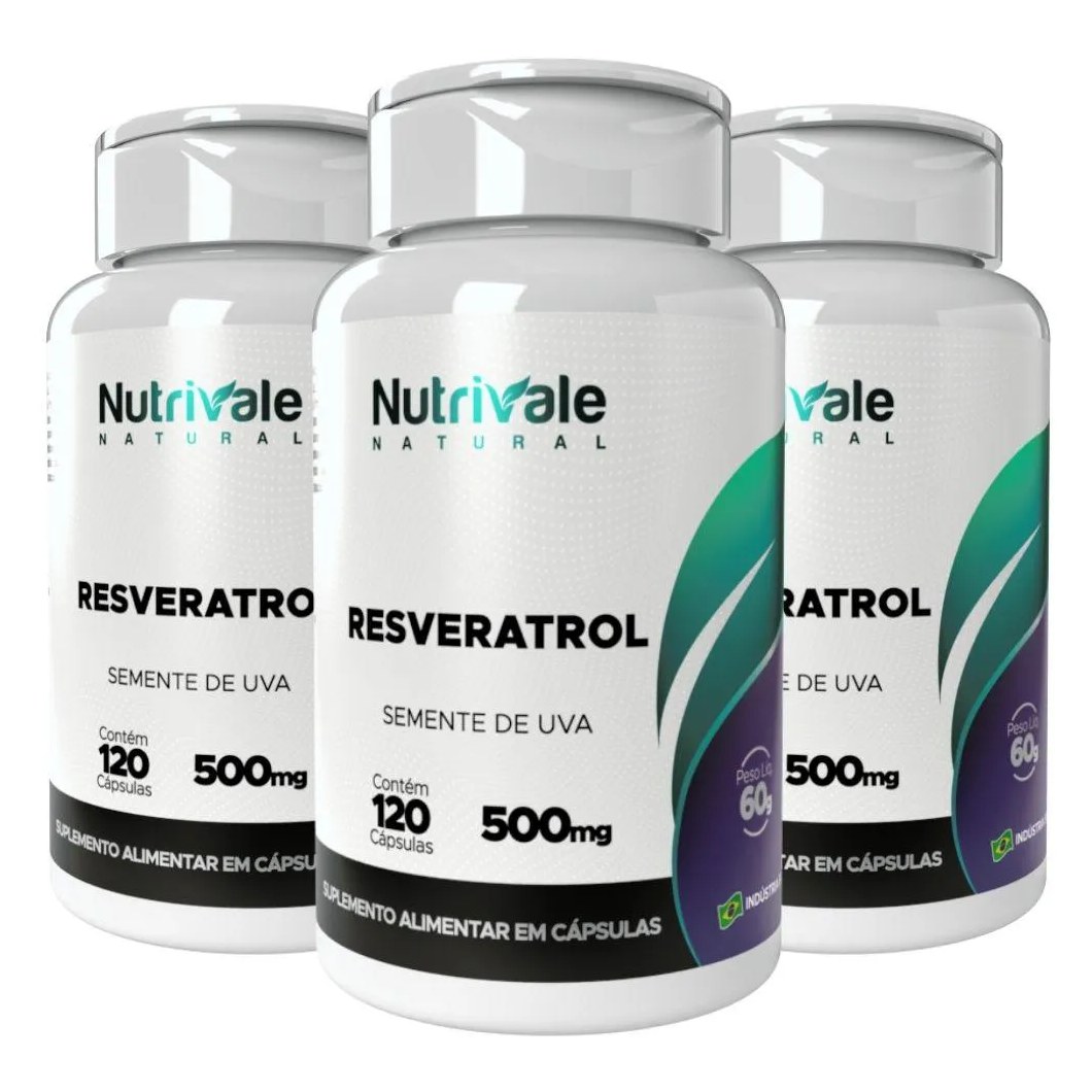 Kit 3x Trans-resveratrol 120 cápsulas - Nutrivale