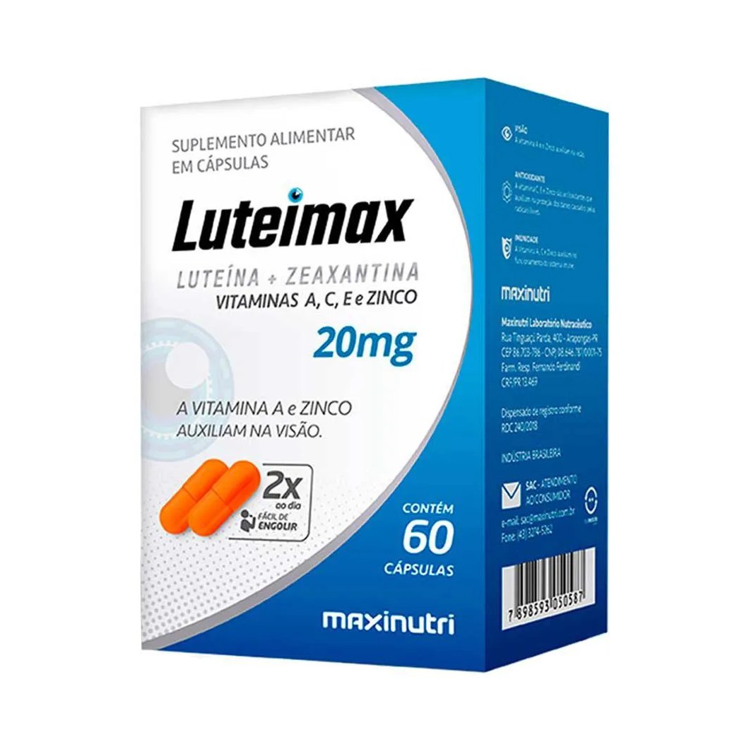 Luteimax Luteína Zeaxantina Saúde Dos Olhos 60 Cápulas Maxinutri