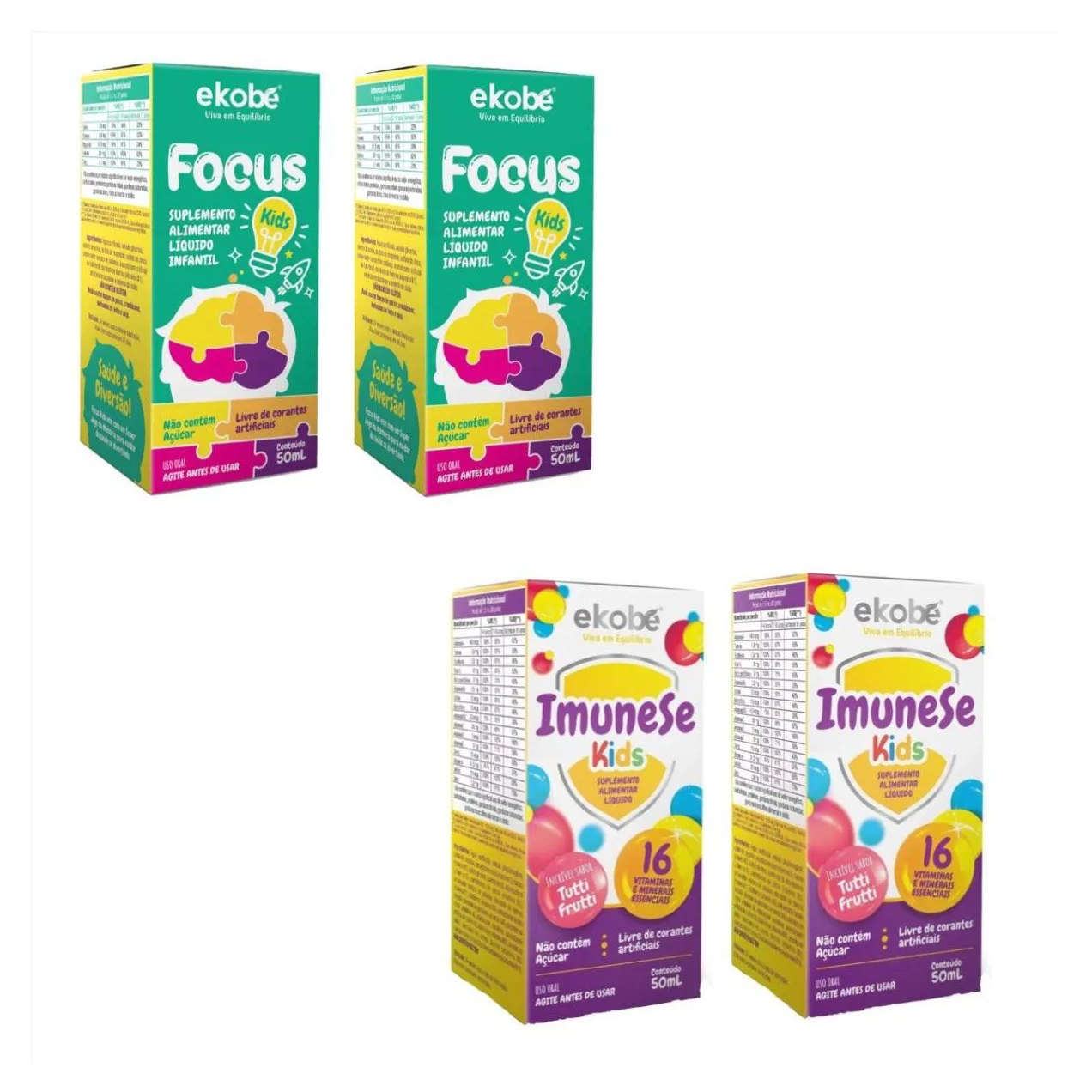 Kit Ekobé Polivitamínico Infantil Focus Kids 2 unidades + Imunese Kids 2 unidades