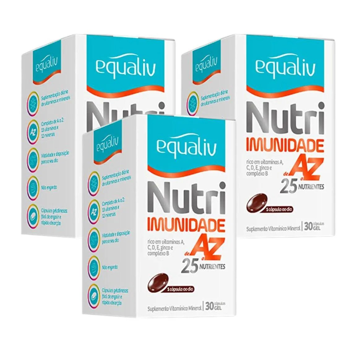 Kit Vitamina Equaliv Nutri Imunidade Az com 30 Cápsulas em Gel - 3 Unidades