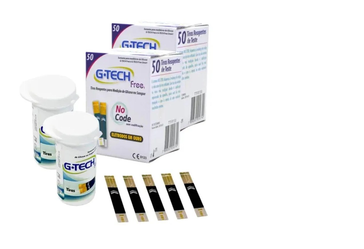 Kit 100 Tiras Fitas para Teste de Glicemia G-tech Free