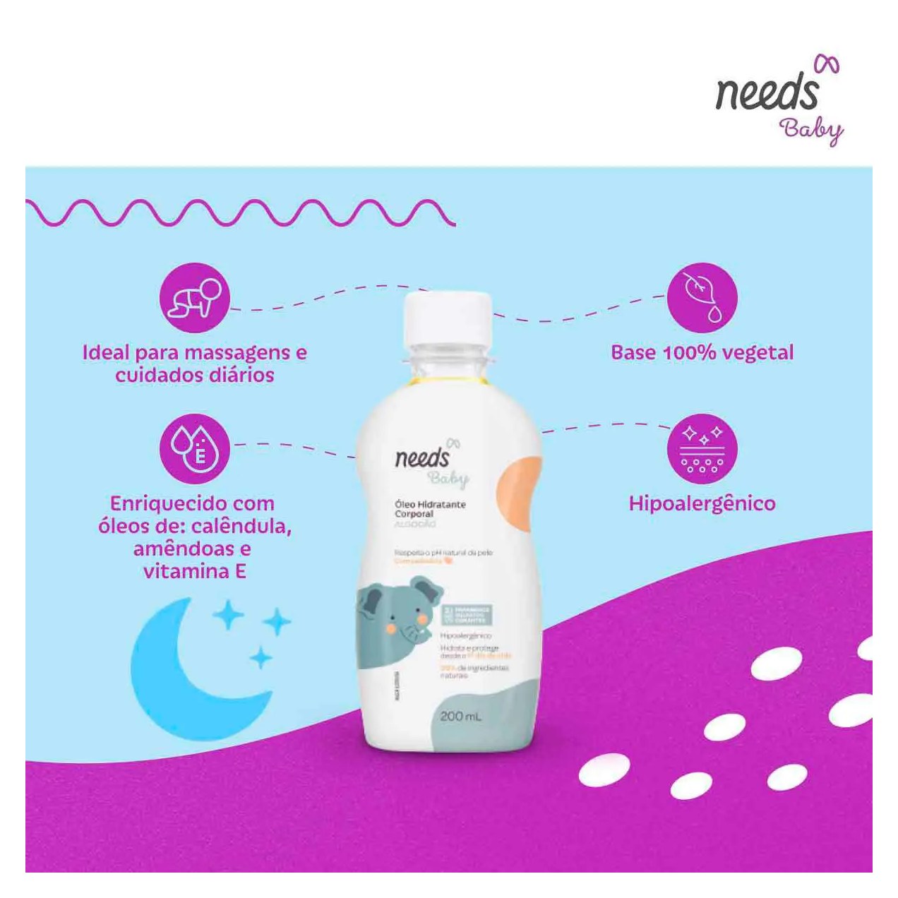 Óleo Hidratante Corporal Infantil Needs Baby Algodão 200ml