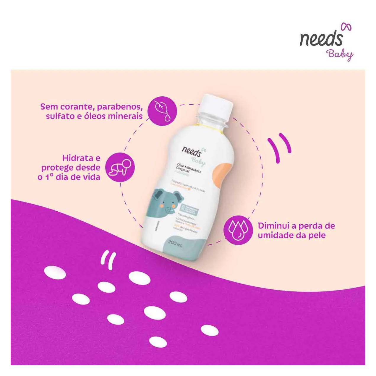 Óleo Hidratante Corporal Infantil Needs Baby Algodão 200ml