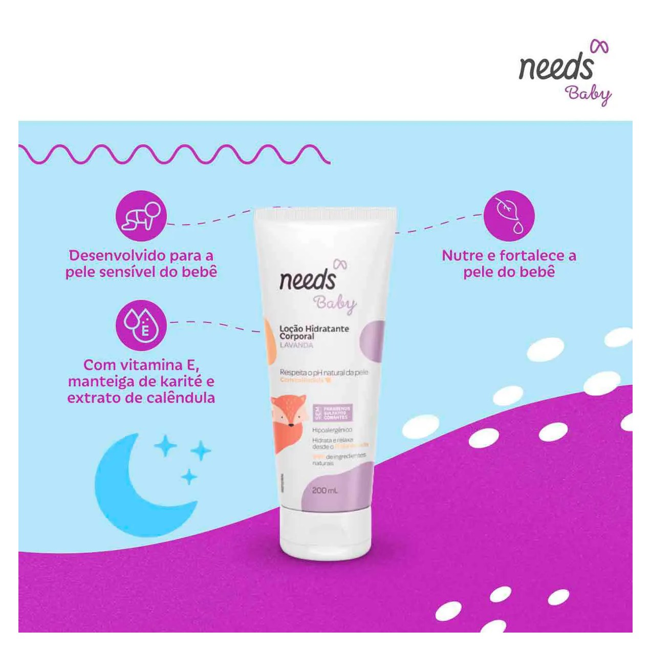 Hidratante Corporal Infantil Needs Baby Lavanda 200ml