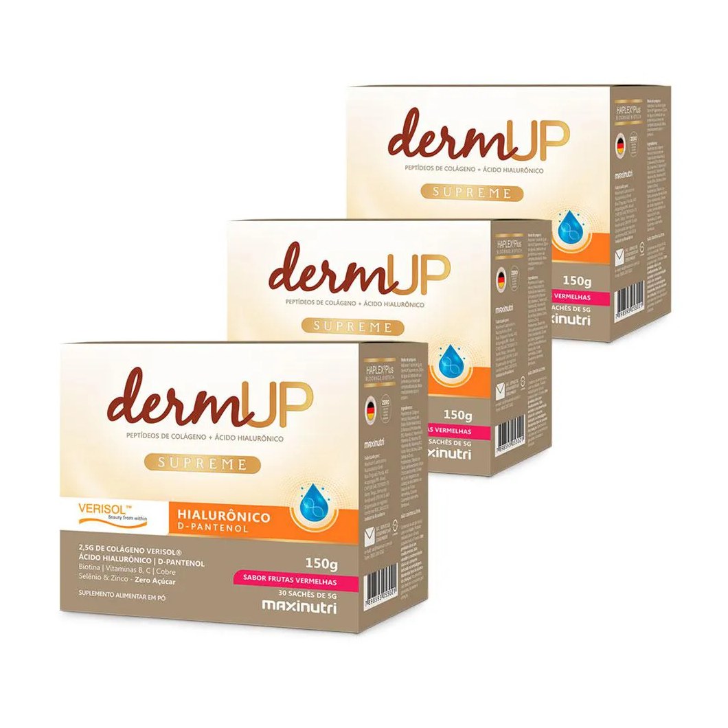 Kit 3 Colágeno Dermup Ácido Hialurônico + Verisol Frutas Vermelha Maxinutri