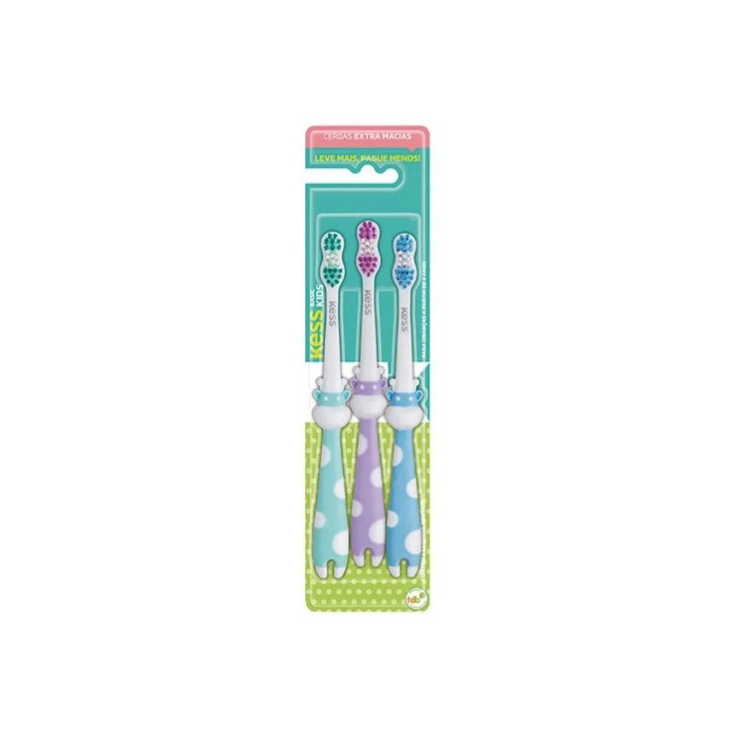 Escova Dental Kess Kids Extra Macia 2566 com 3un