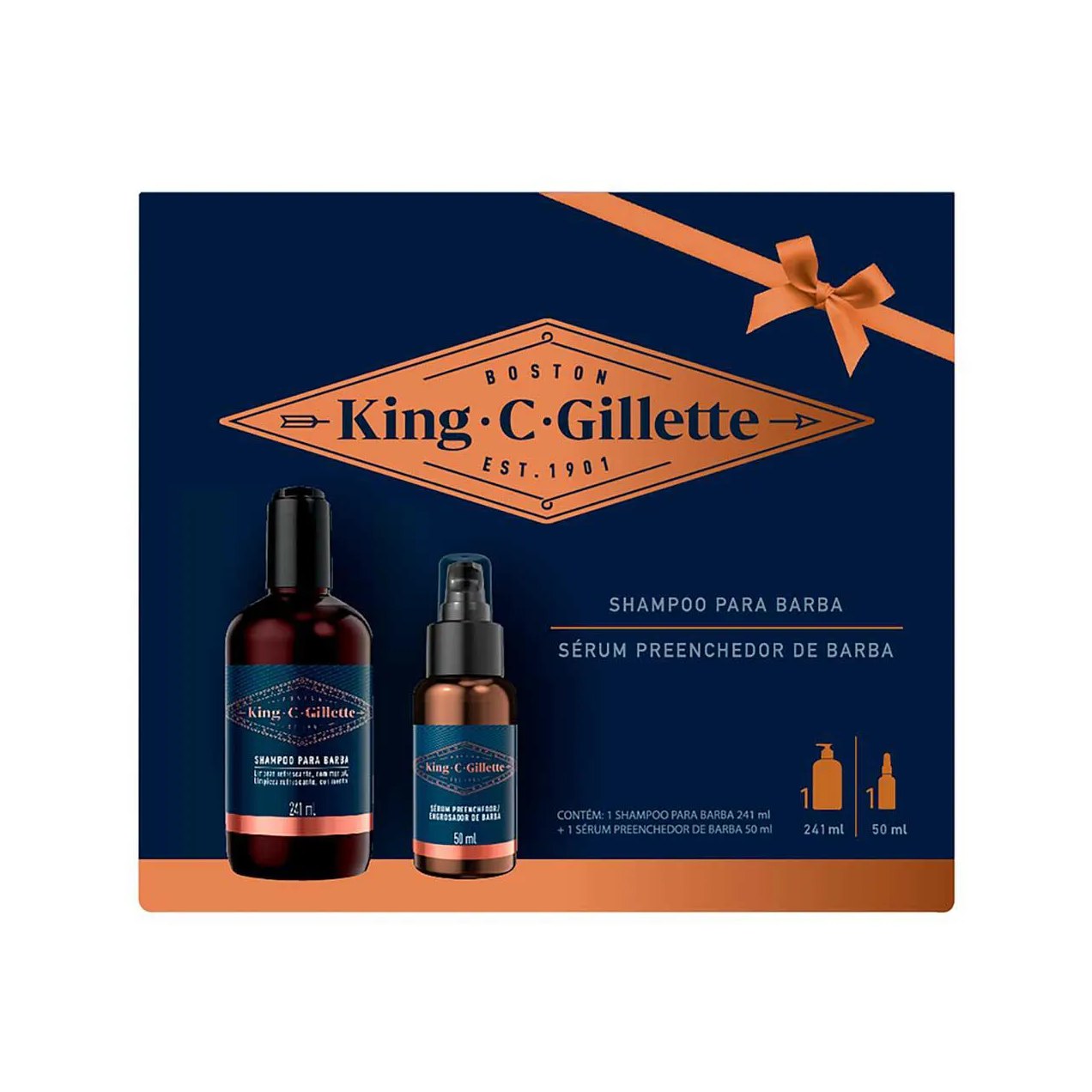 Kit King C. Gillette para Barba Shampoo 241ml + Sérum Preenchedor 50ml