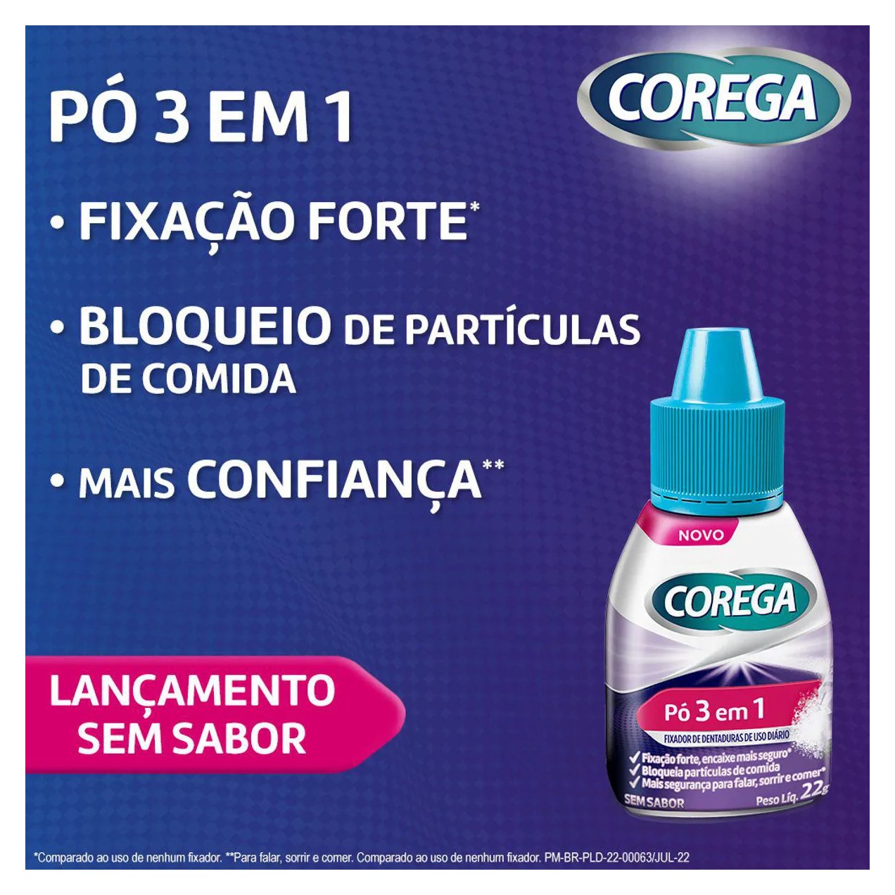 Kit Pó Fixador de Dentadura Corega 3 em 1 22g 3 unidades