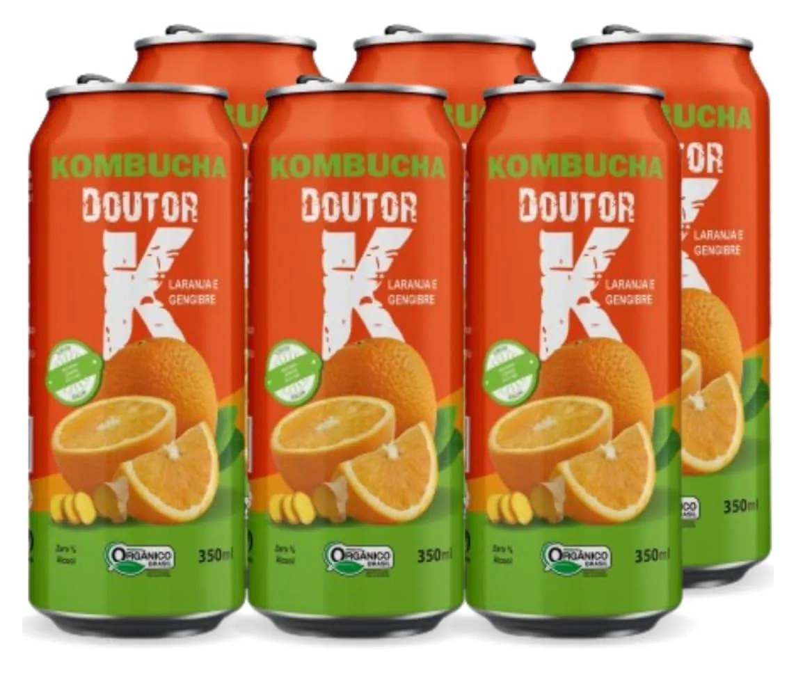 6x Kombucha Orgânica Sabor Laranja e Gengibre 350ml Drk