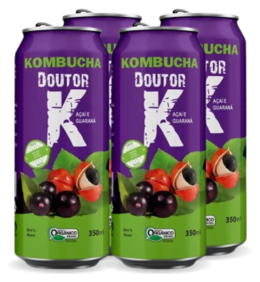 Kit com 04 -kombucha Orgânica Sabor Açaí e Guaraná 350ml Drk