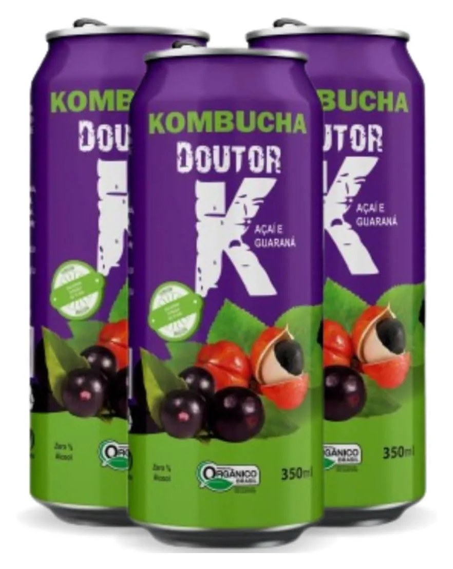 Kit com 03 -kombucha Orgânica Sabor Açaí e Guaraná 350ml Drk