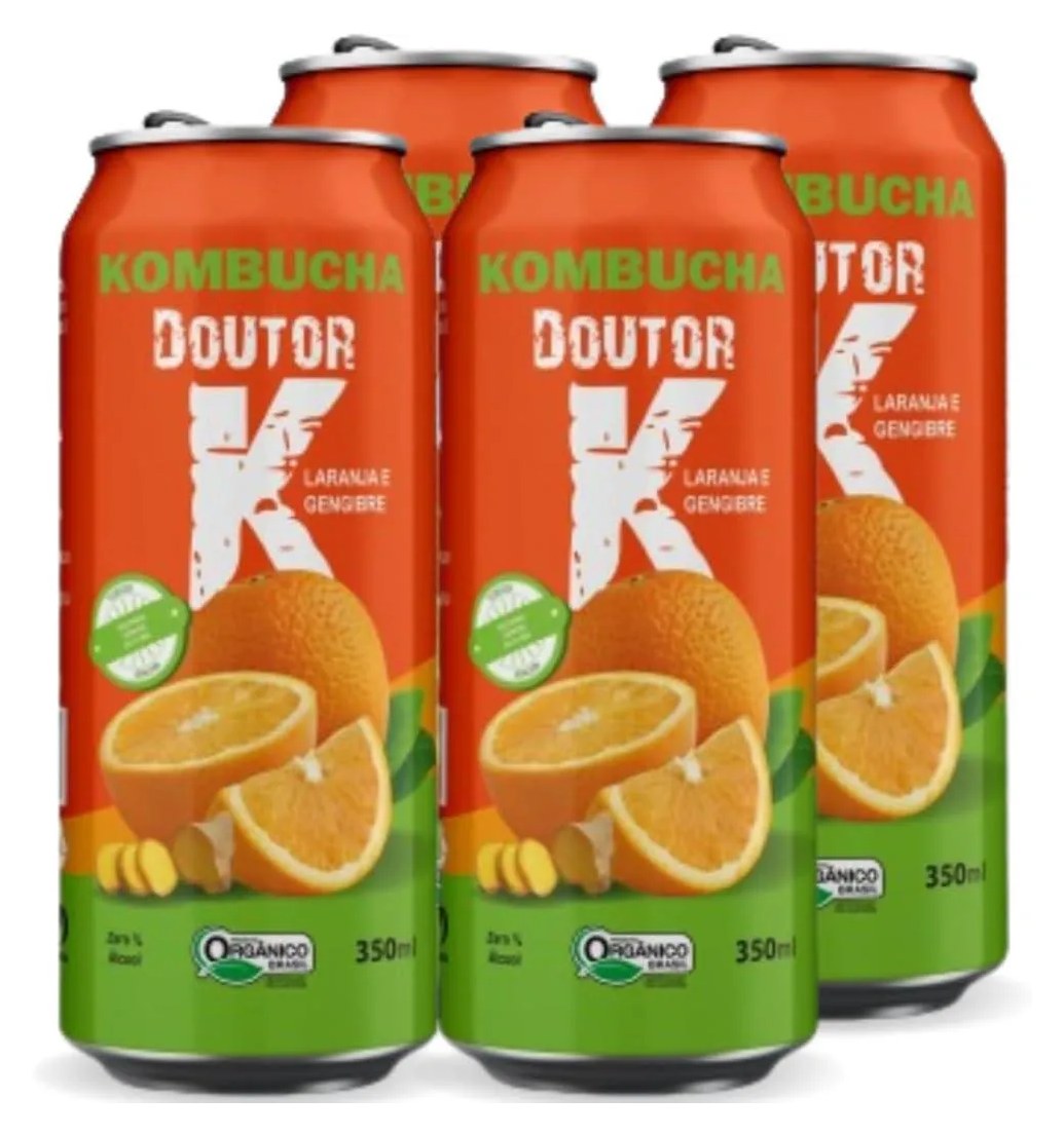 4x Kombucha Orgânica Sabor Laranja e Gengibre 350ml Drk
