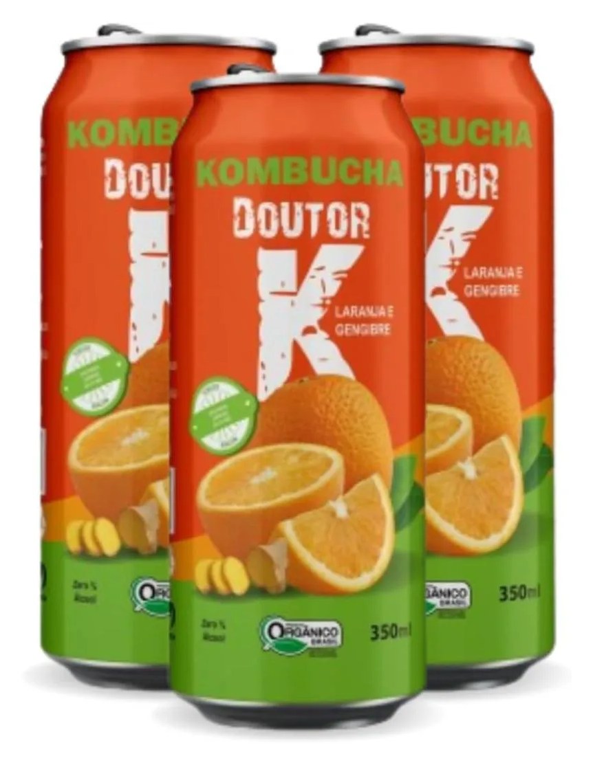 3x Kombucha Orgânica Sabor Laranja e Gengibre 350ml Drk