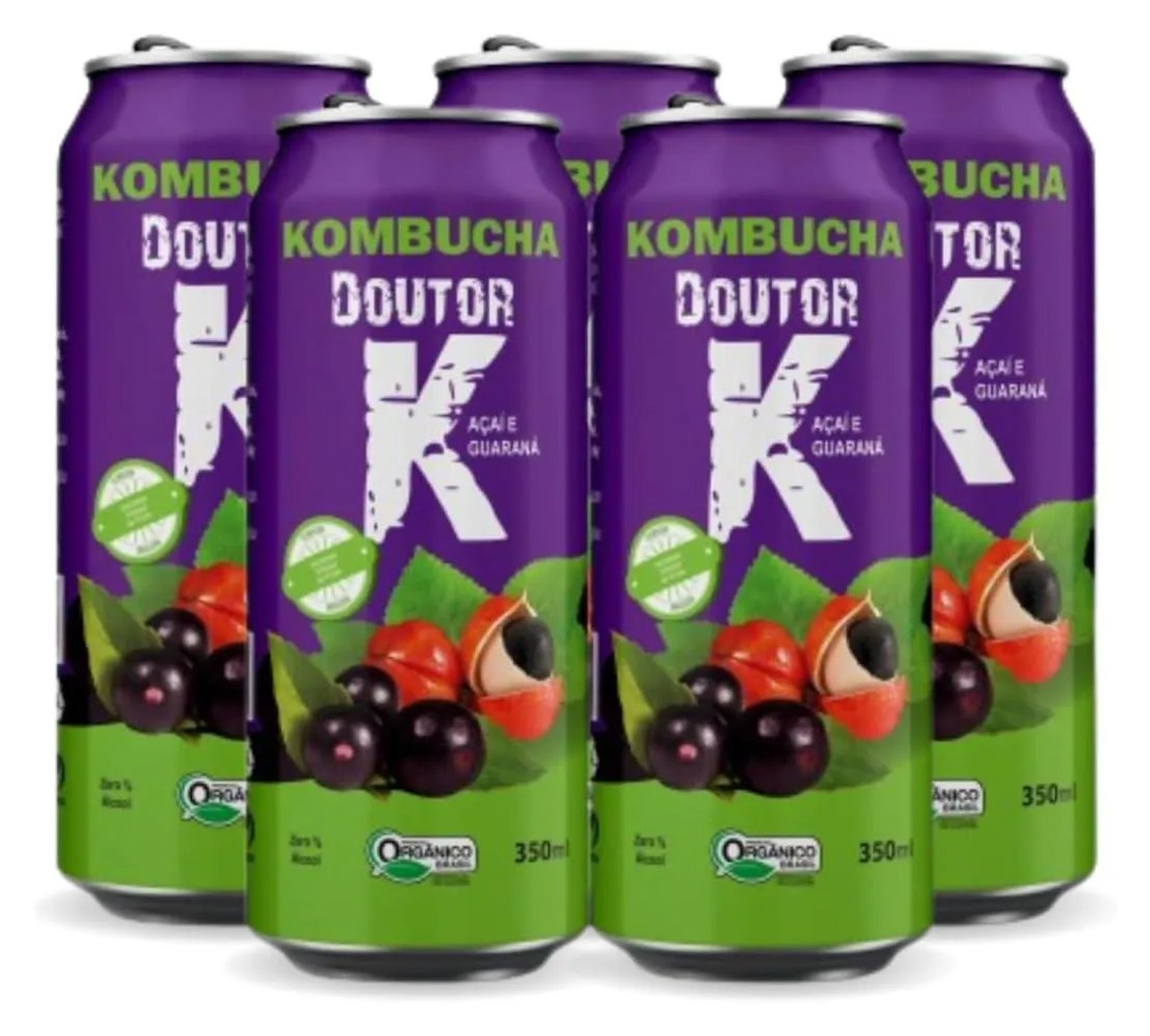 Kit com 05 -kombucha Orgânica Sabor Açaí e Guaraná 350ml Drk