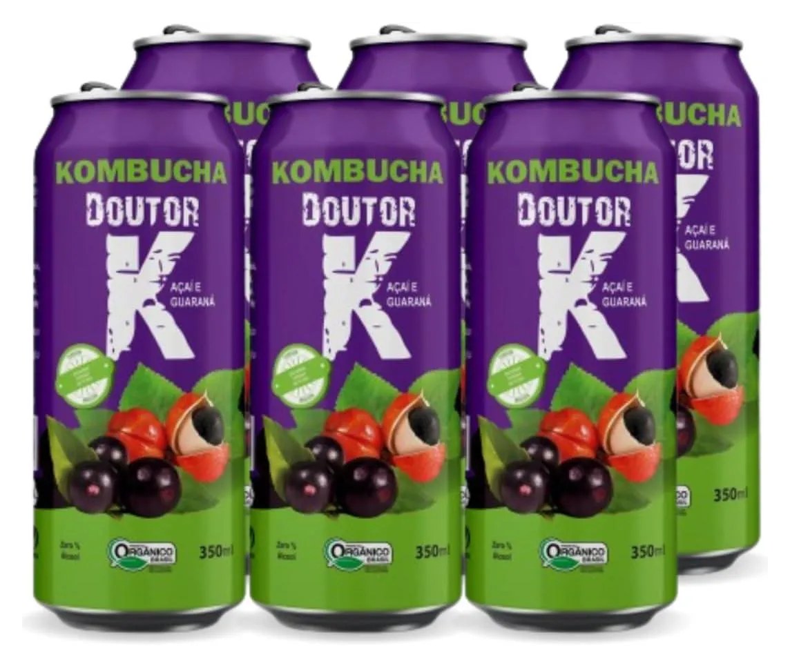 Kit com 06 - Kombucha Orgânica Sabor Açaí e Guaraná 350ml Drk