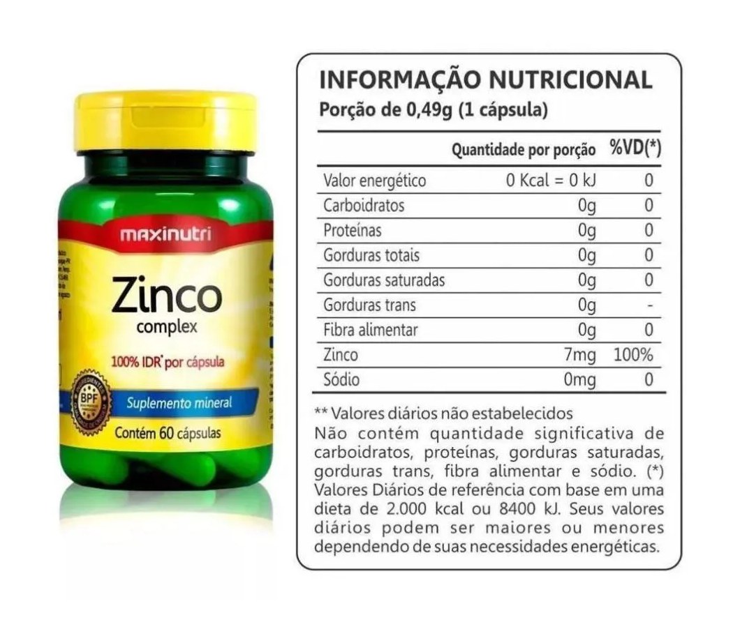 Kit 3 Potes de Zinco Complex 60 Cápsulas Maxinutri