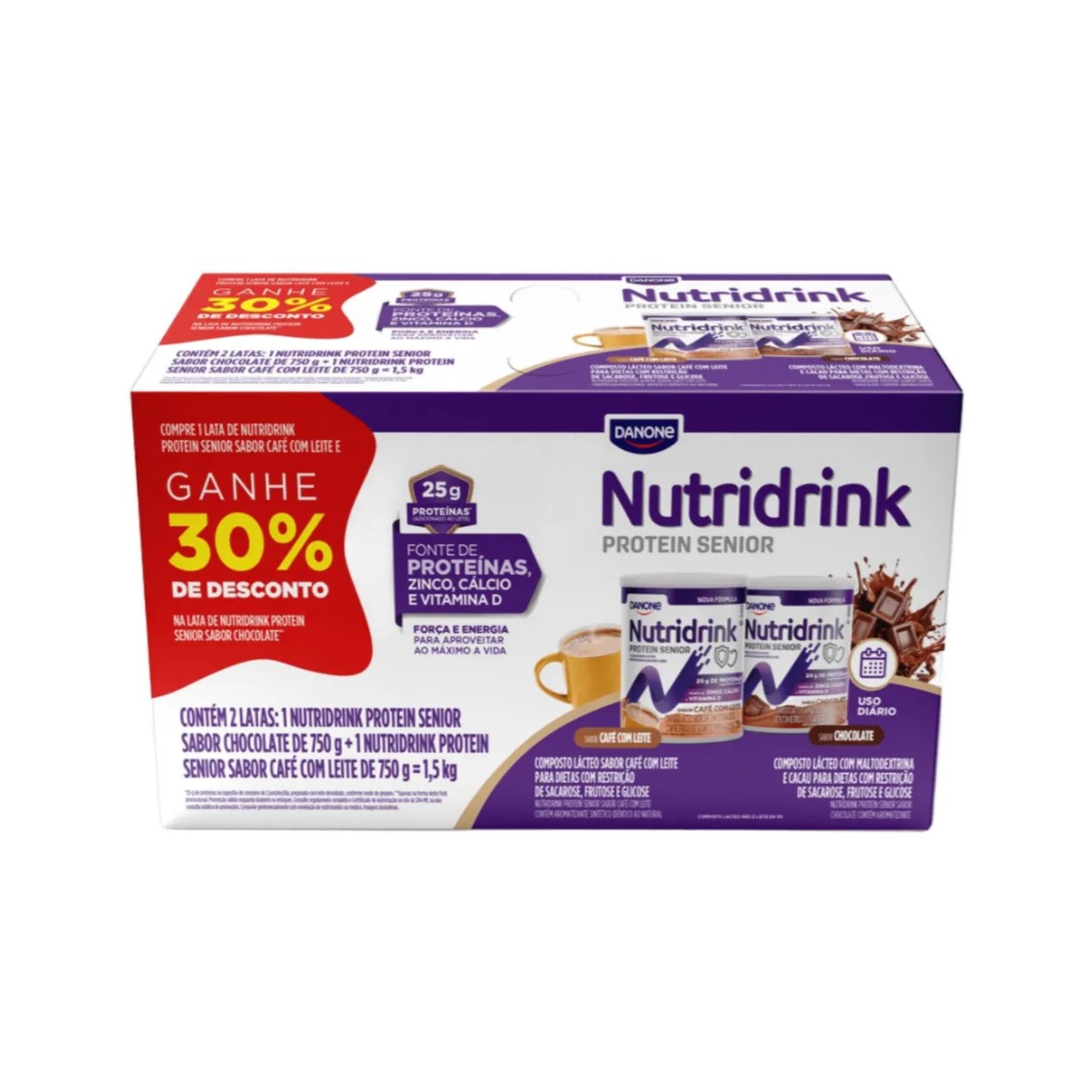 Kit Composto Lácteo Danone Nutridrink Protein Senior Chocolate 750g + Café com Leite 750g
