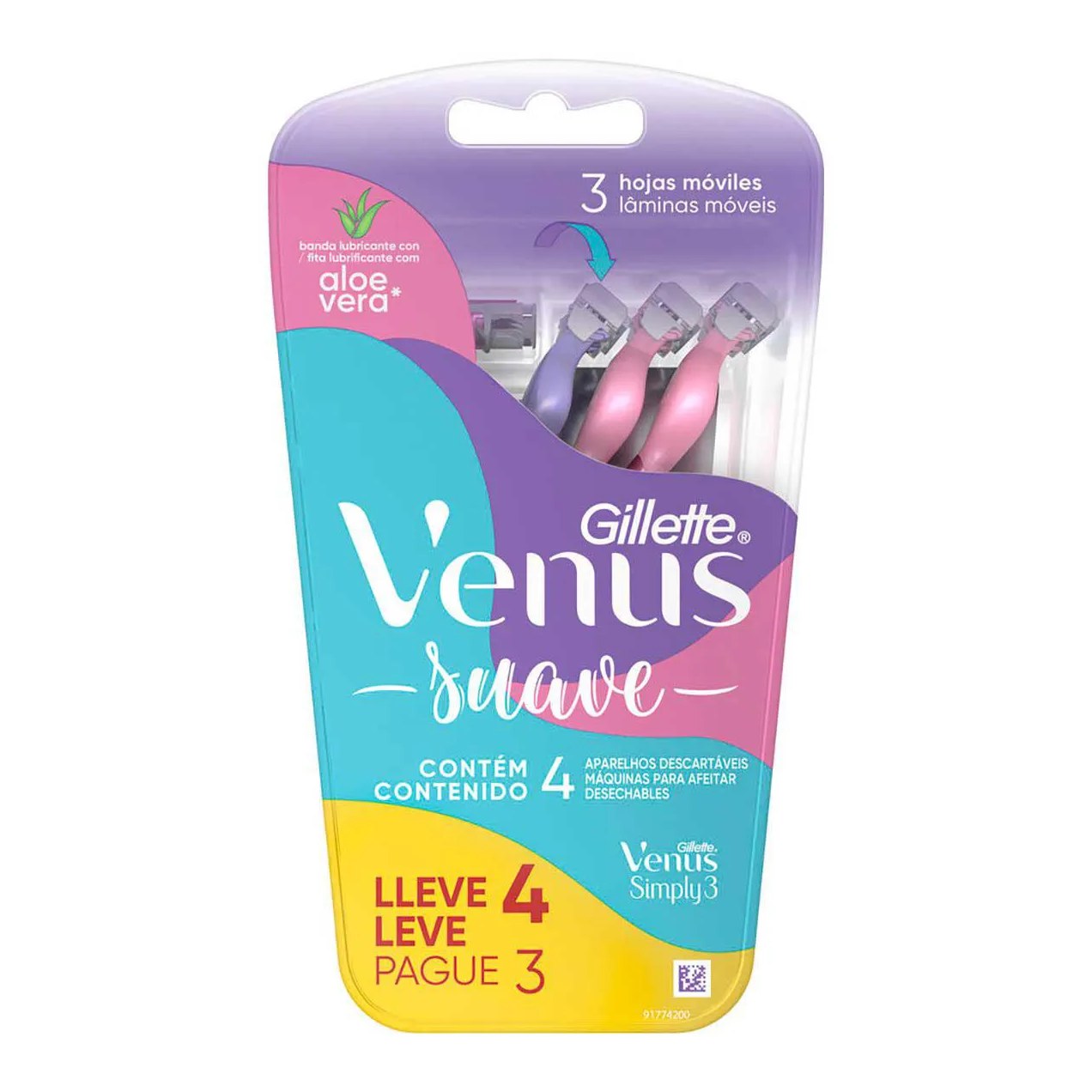 Aparelho de Depilar Descartável Gillete Venus Suave com 4 unidades