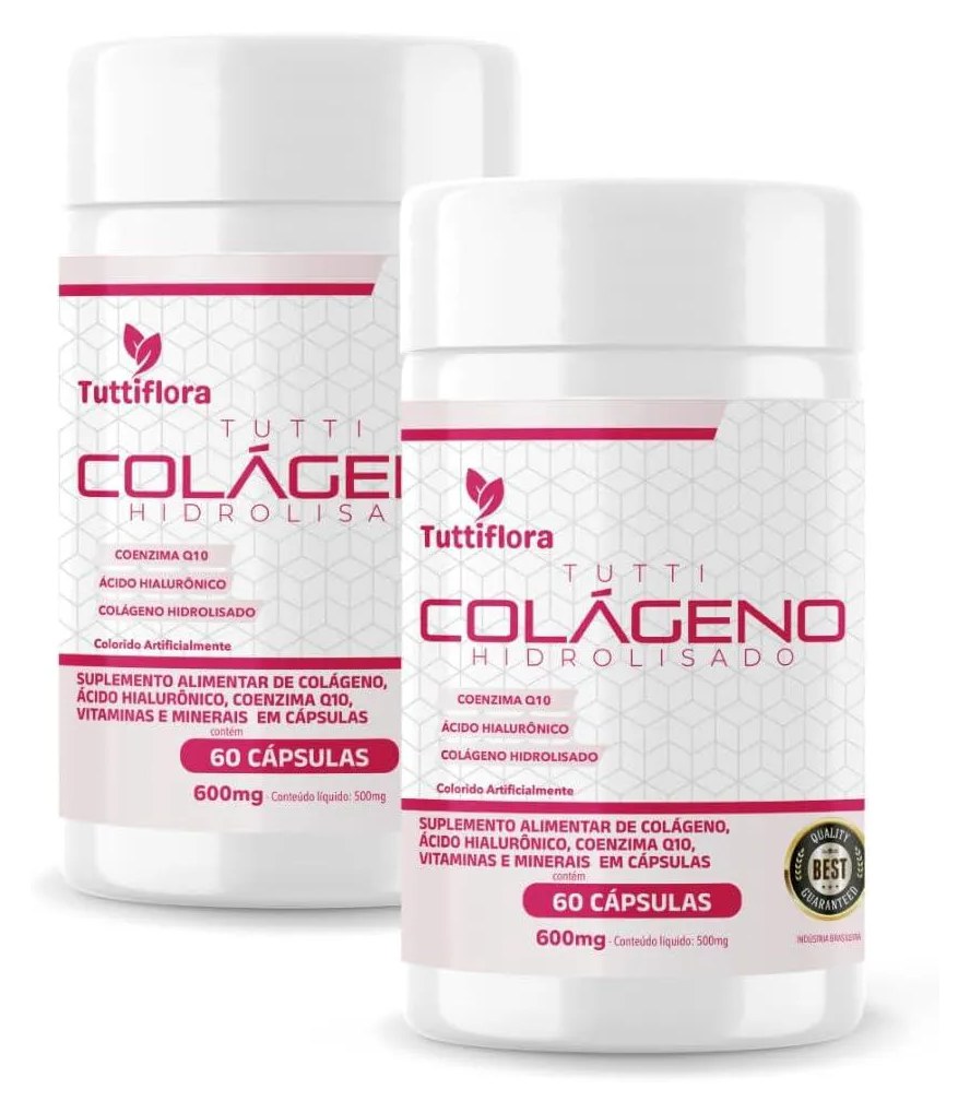 Kit com 02 - Colágeno Hidrolisado + Ácido Hialurônico + Q10 + Biotina + Vit 60 cápsulas 600mg Tuttiflora