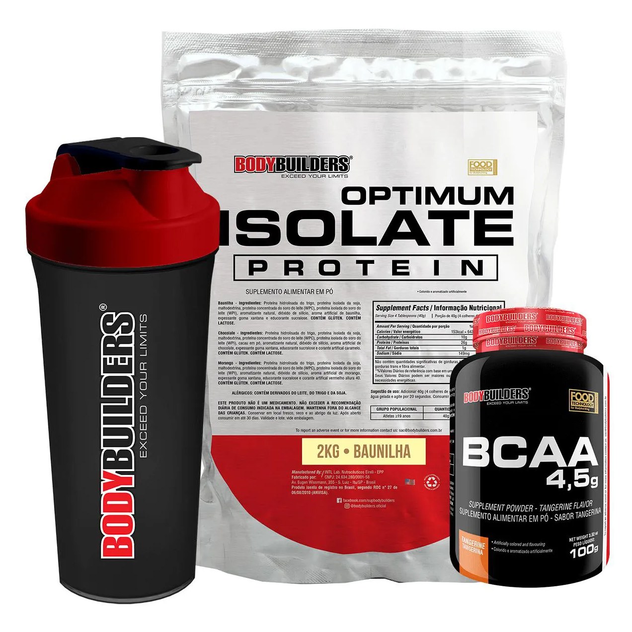 Kit Optimum Isolate Whey Protein 2kg + Bcaa 100g + Coqueteleira - Bodybuilders Morango