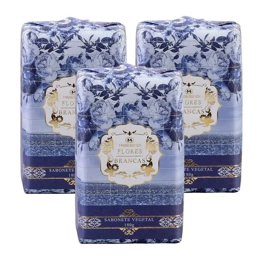 Kit 3 Sabonetes em Barra Flores Brancas Madressenza 180g