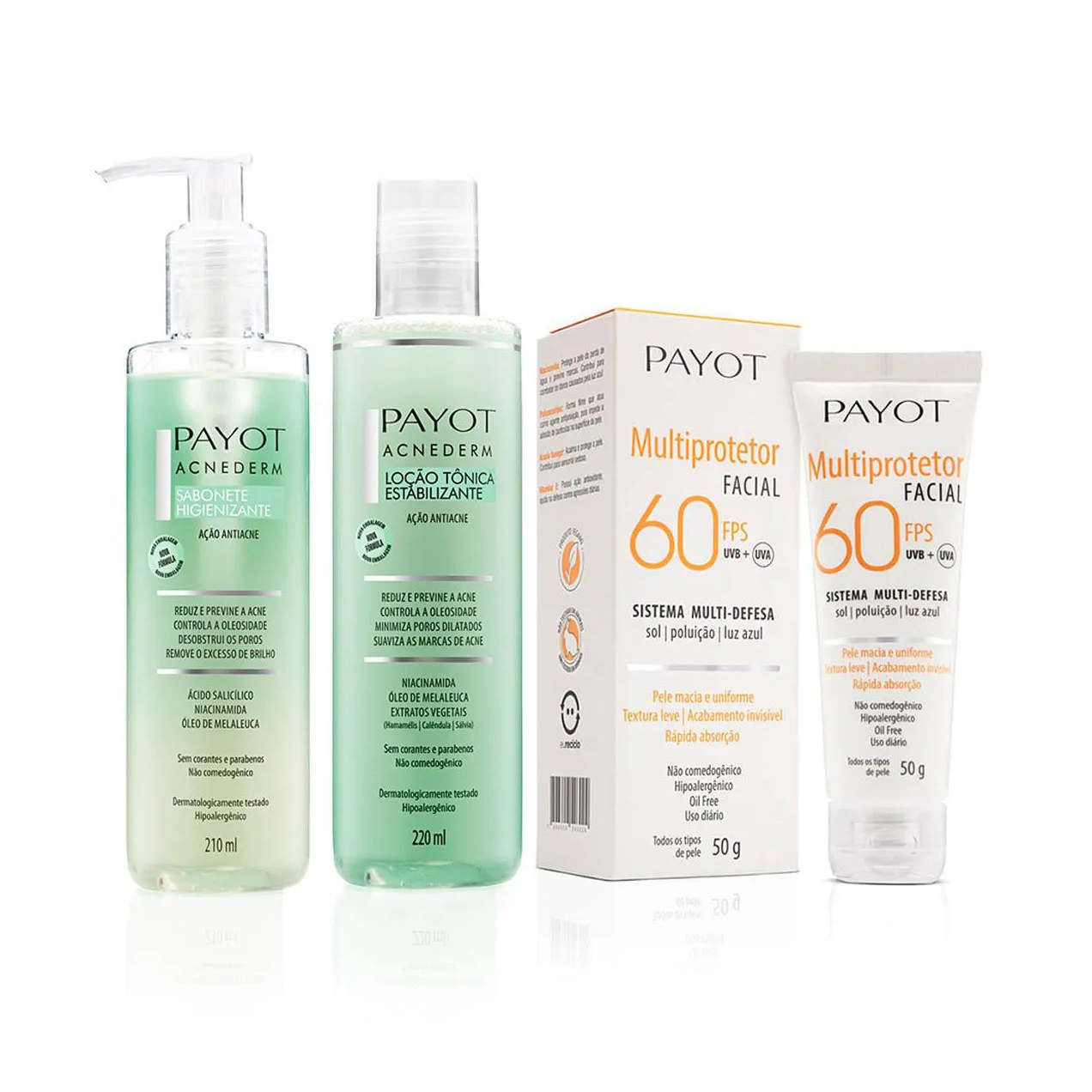 Kit Limpeza e Tonificação Acnederm + Proteção Fps 60 Payot