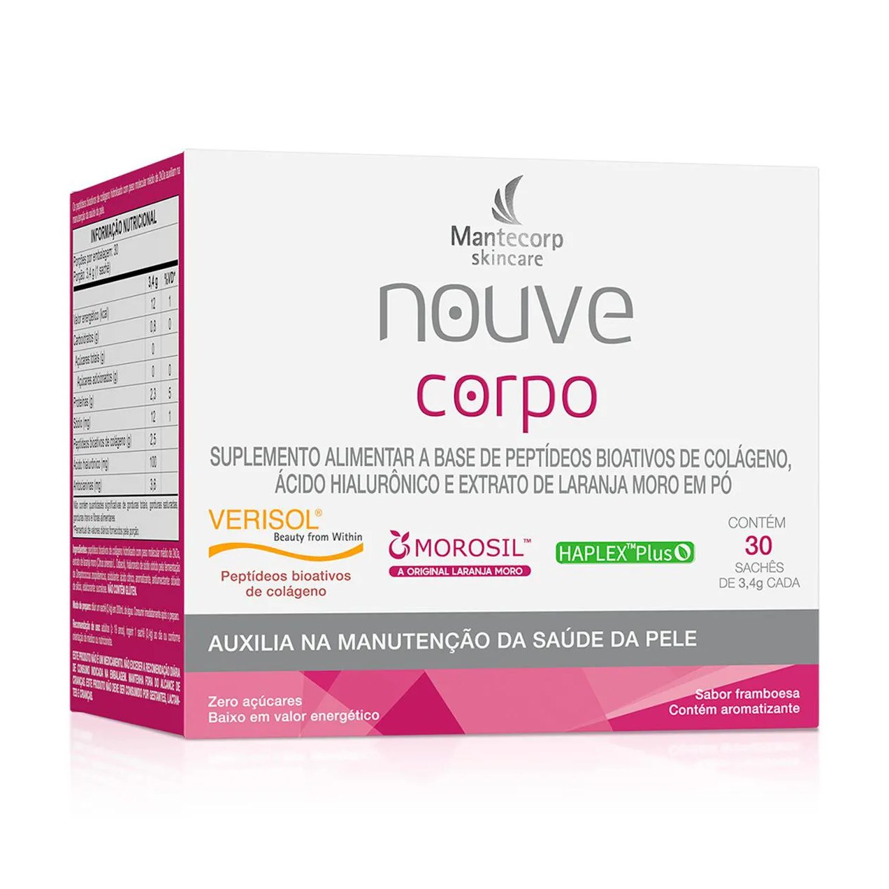 Polivitamínico Mantecorp Skincare Nouve Corpo Tripla Ação Framboesa 30 sachês de 3,4g cada