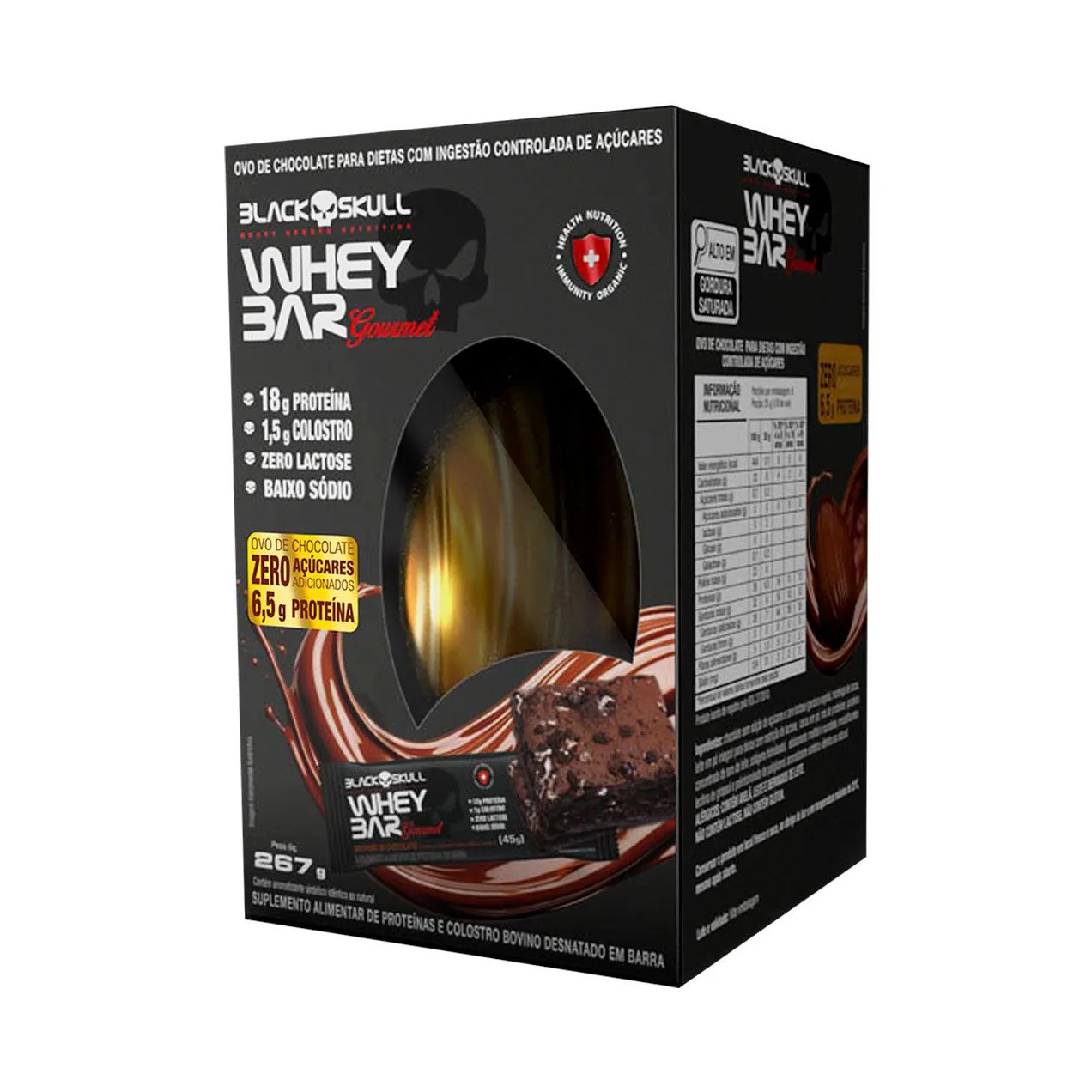 Ovo de Páscoa Protein Black Skull Whey Bar Gourmet Chocolate Zero Açúcar 267g