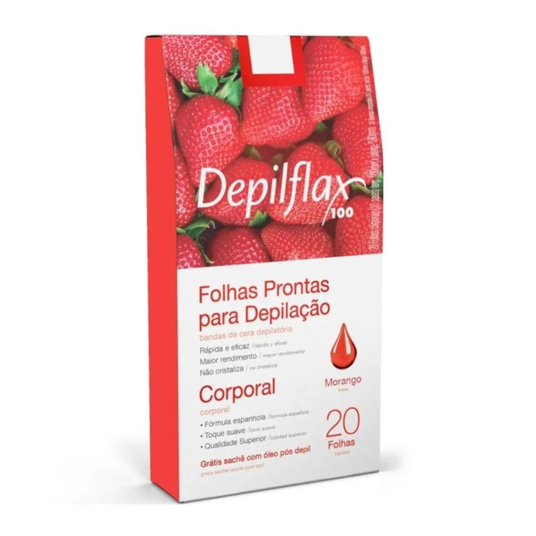 Folhas Prontas Depilflax para Depilação Corporal Morango C/20
