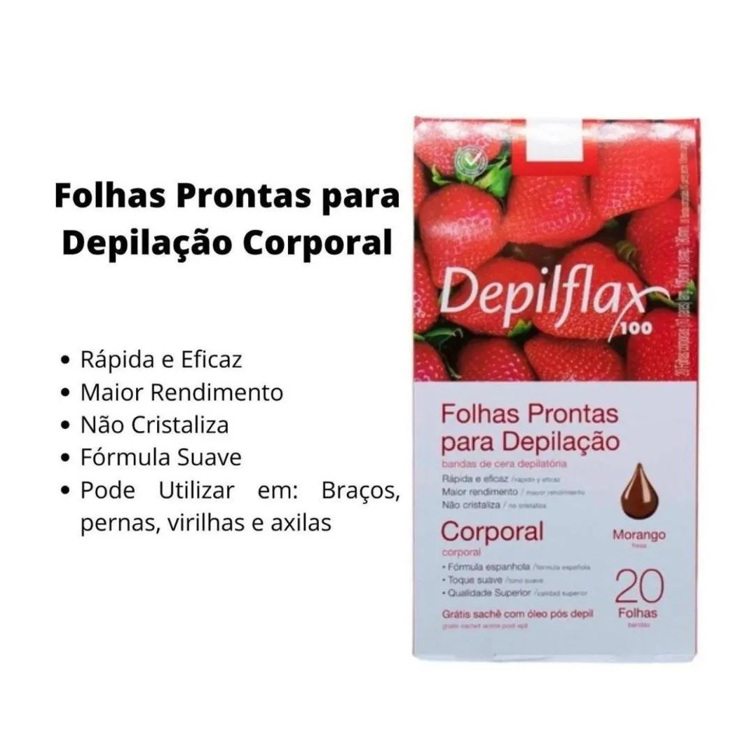 Folhas Prontas Depilflax para Depilação Corporal Morango C/20