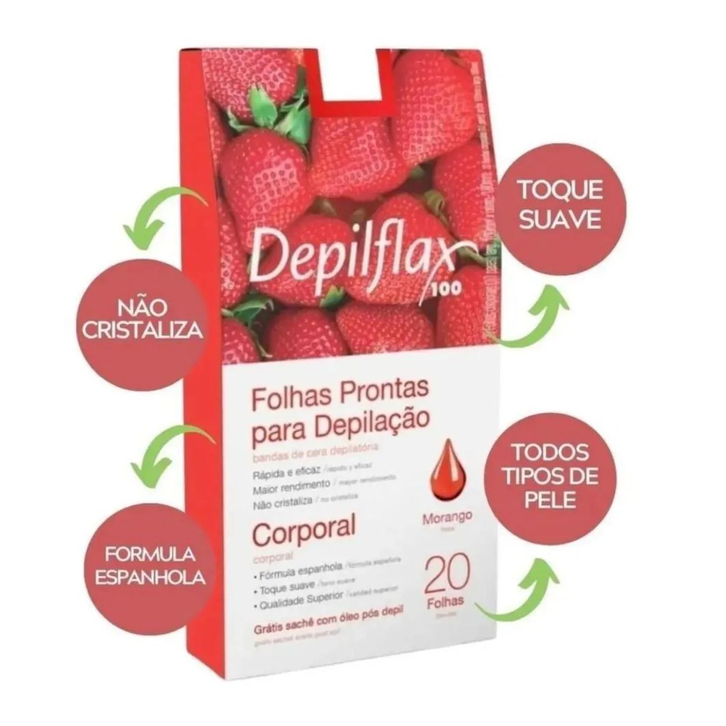 Folhas Prontas Depilflax para Depilação Corporal Kit C/3 Morango