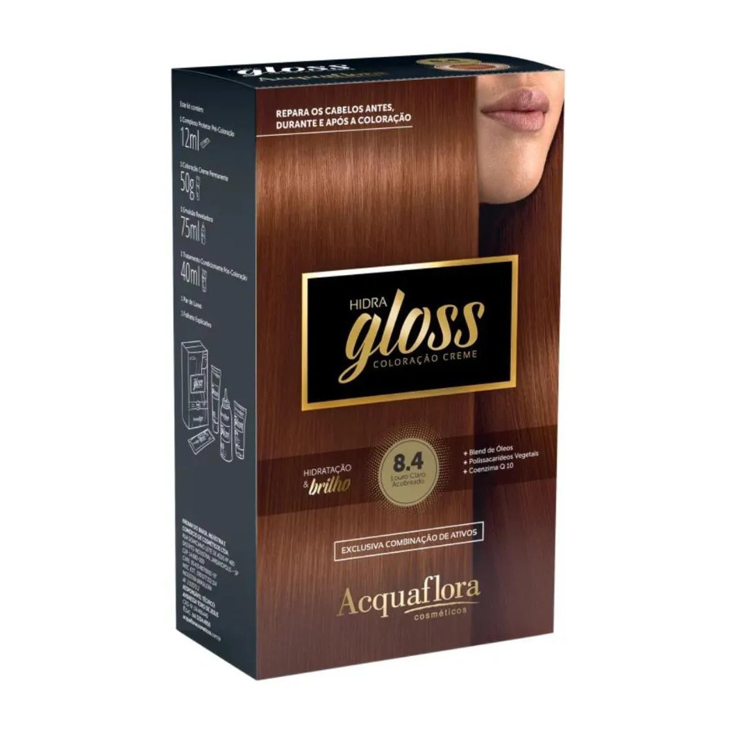 Coloração Creme Acquaflora Kit Hidra Gloss 8.4 Louro Claro Acobreado