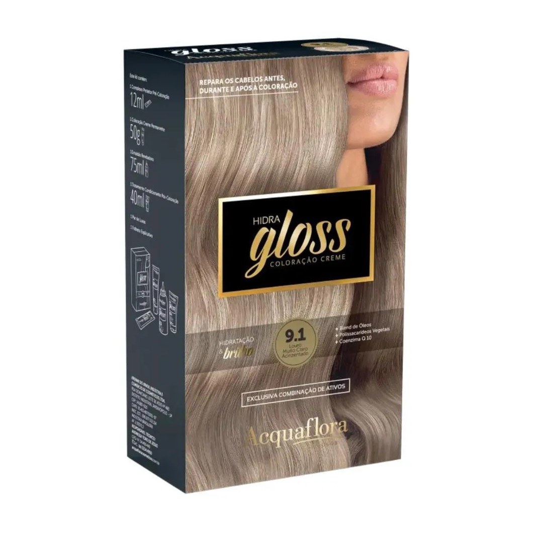 Coloração Creme Acquaflora Kit Hidra Gloss 9.1 Louro Muito Claro Acinzentado