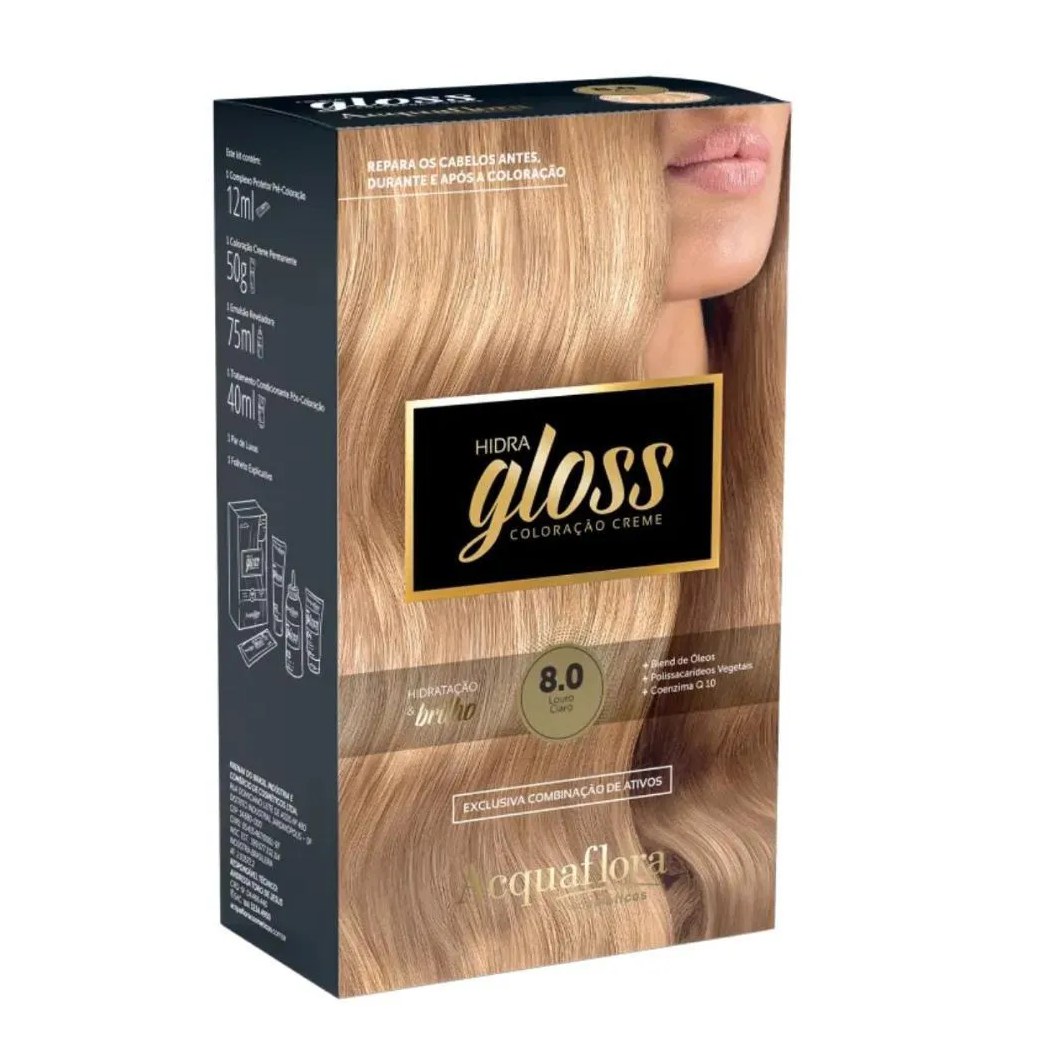 Coloração Creme Acquaflora Kit Hidra Gloss 8.0 Louro Claro