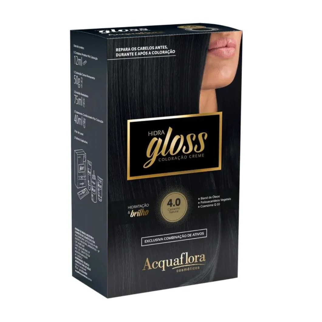 Coloração Creme Acquaflora Kit Hidra Gloss 4.0 Castanho Natural