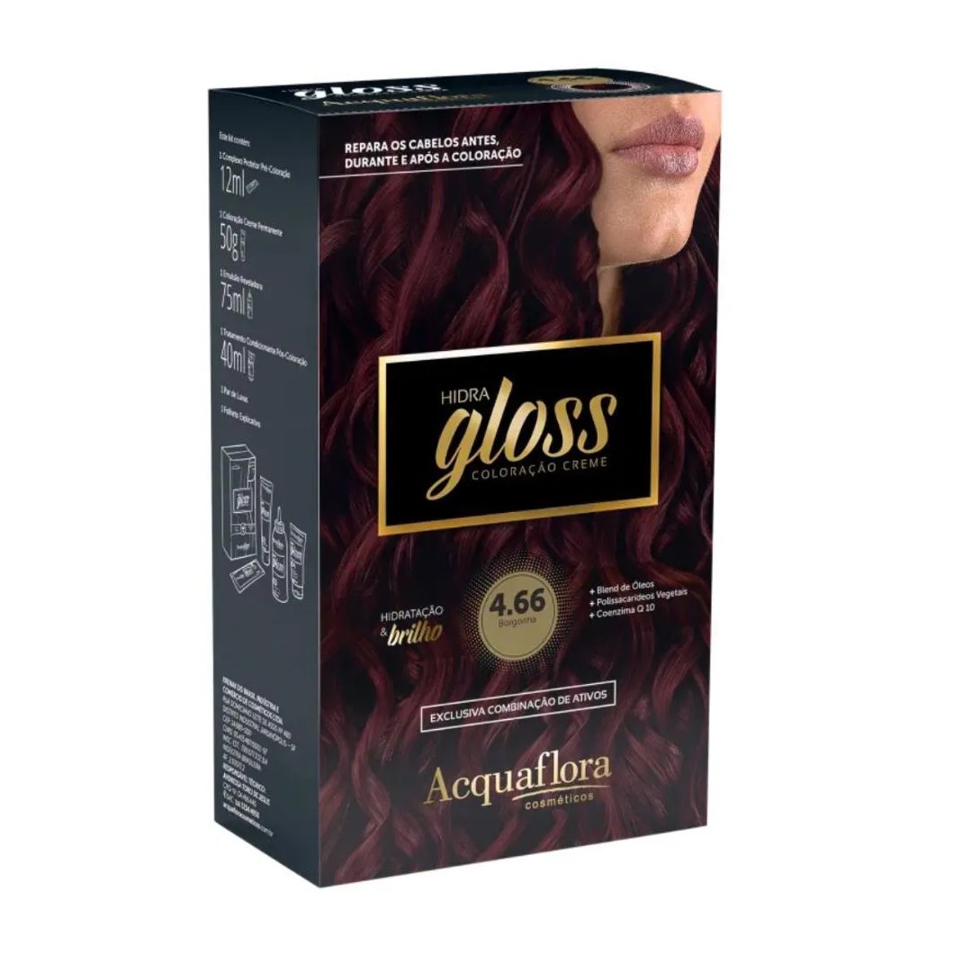 Coloração Creme Acquaflora Kit Hidra Gloss 4.66 Borgonha