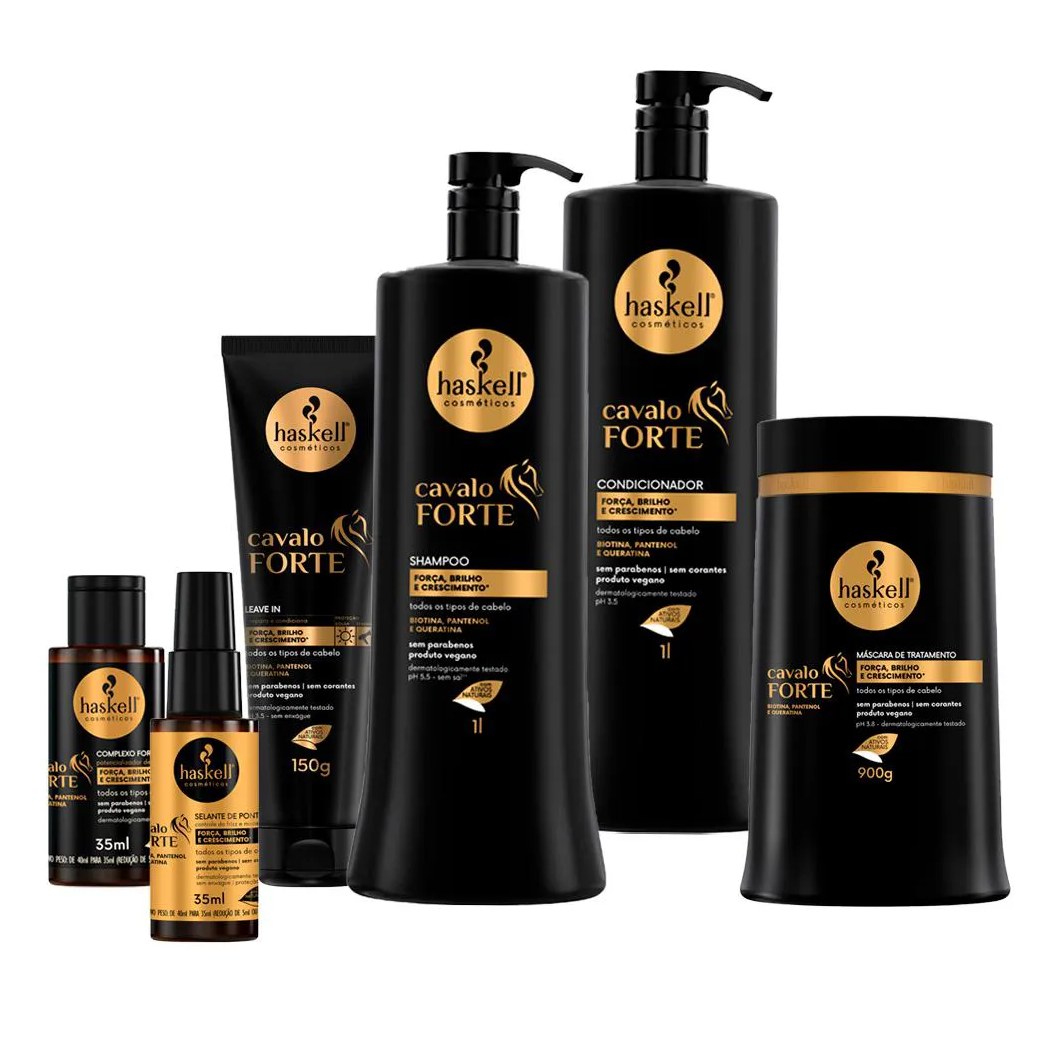 Kit Haskell Cavalo Forte Shampoo Condicionador Máscara 1kg Completo 6 Itens