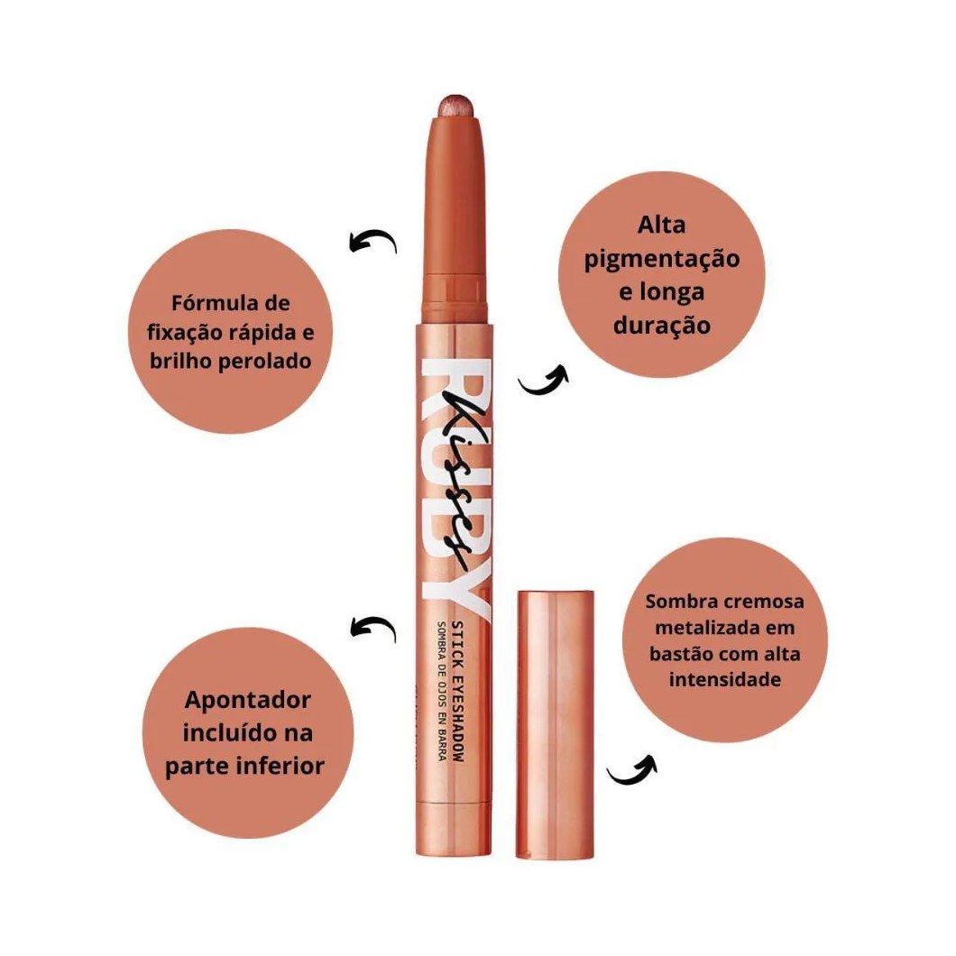 Sombra para Olhos em Barra Ruby Kisses Stick Eyeshadow Rose Glam 1,4g Rsb02b