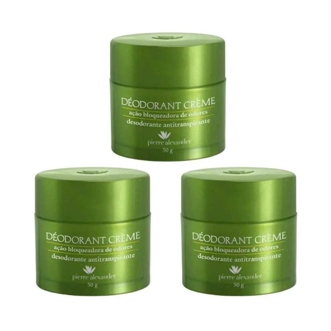 Kit Desodorante Antitranspirante Creme Pierre Alexander Bloqueador de Odores 50g 3 unidades