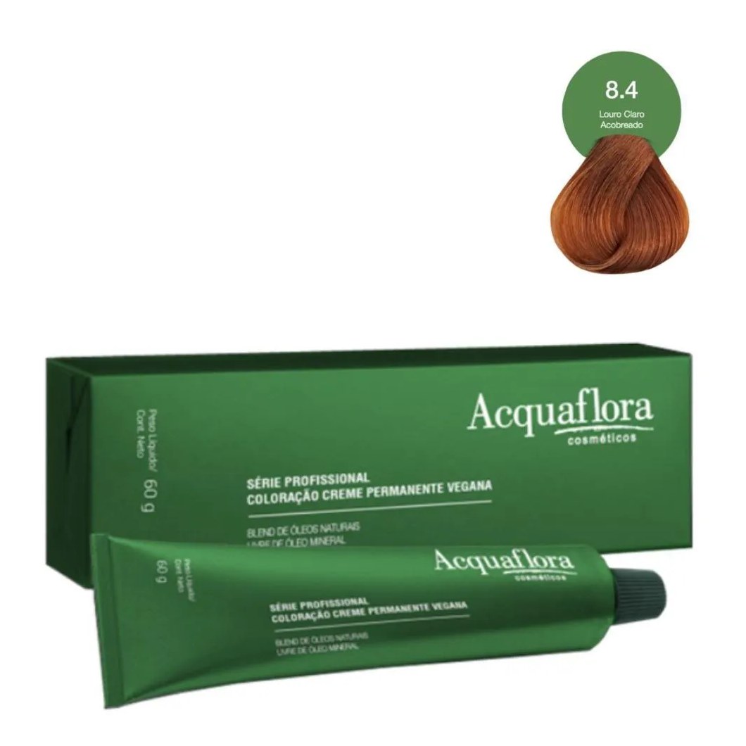 Coloração Creme Acquaflora Vegana 8.4 Louro Claro Acobreado 60g
