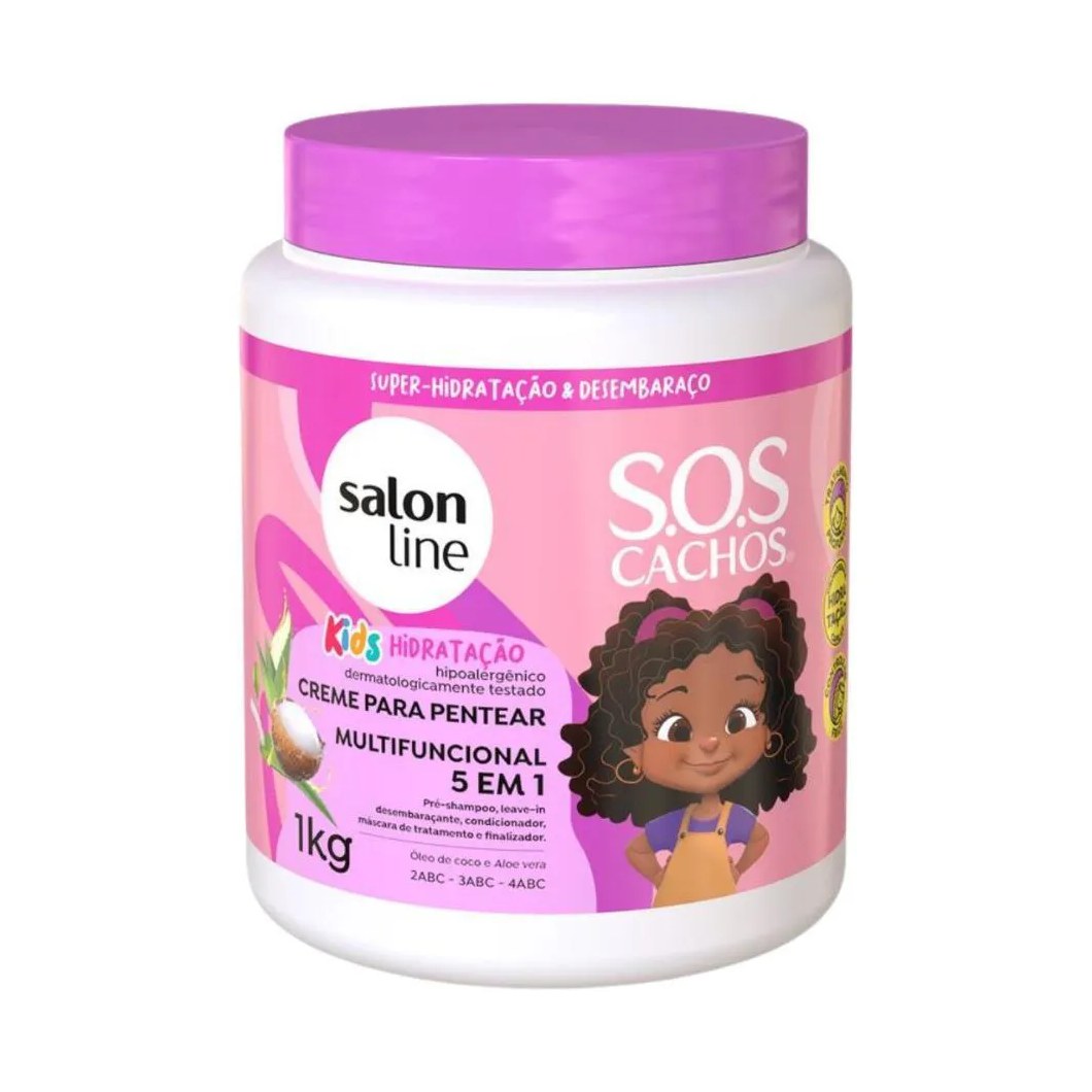 Creme Multifuncional 5 em 1 Salon Line Kids Sos Cachos Hidratação 1kg