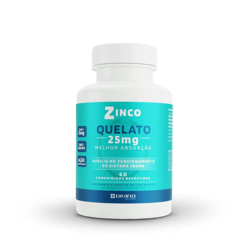 Zinco Quelato 25mg com 60 unidades - Divina Pharma