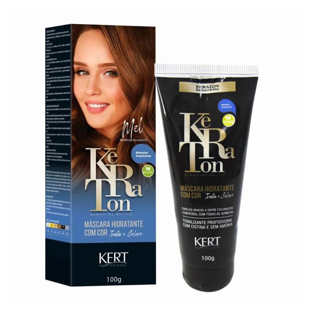 Tonalizante Kert Keraton Banho de Brilho Vegan Cor Mel Marrom Dourado 100g
