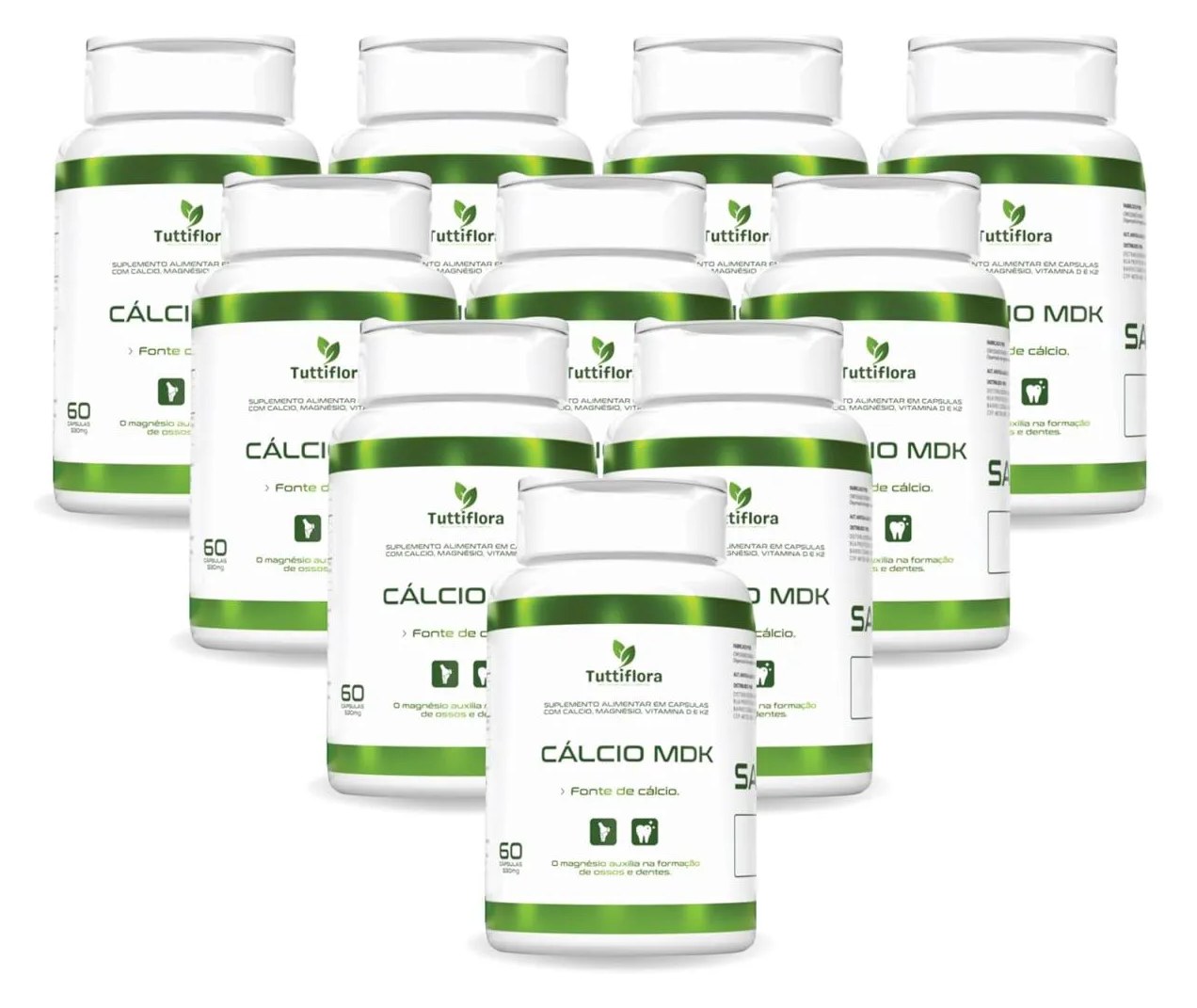 10x Cálcio Mdk (cálcio, Magnésio, Vitamina D e Vitamina K2) 60 Capsulas de 530mg Tuttiflora