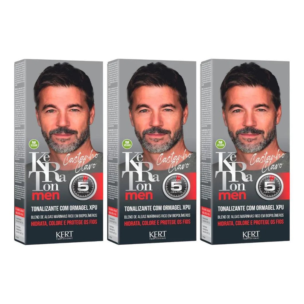 Kit Tonalizante Keraton Men Castanho Médio Kert C/3