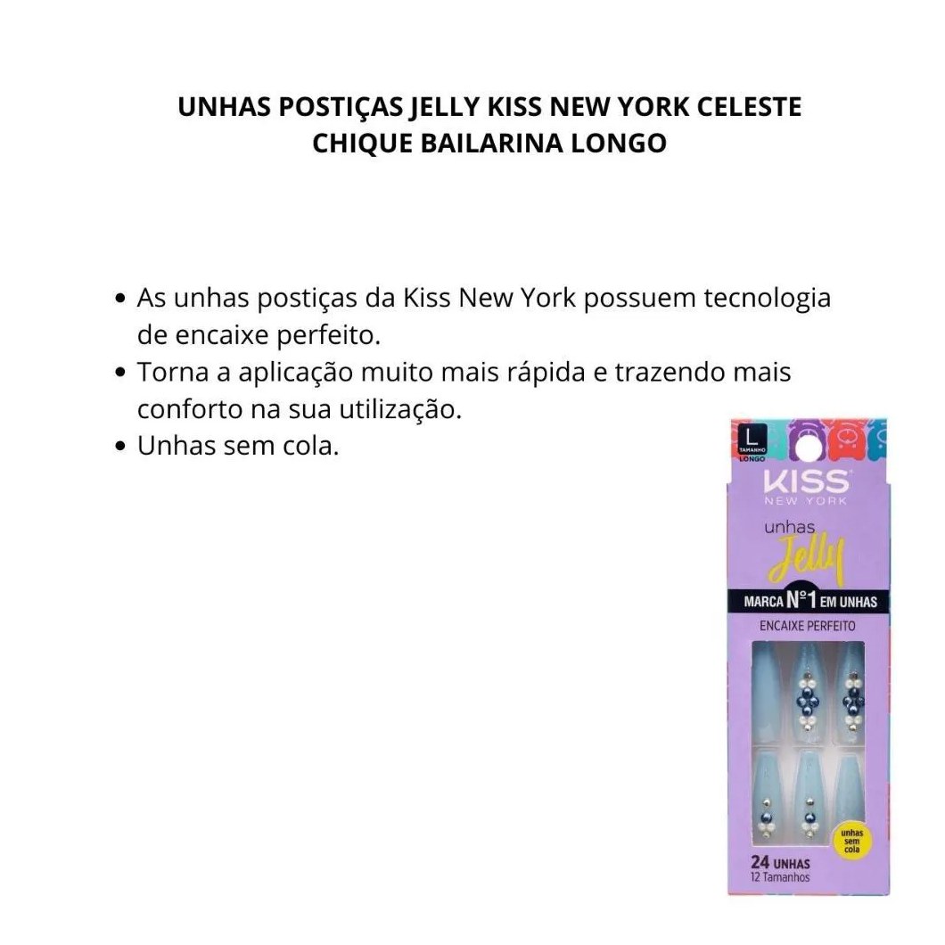 Unhas Postiças Jelly Kiss New York Celeste Chique Bailarina Longo